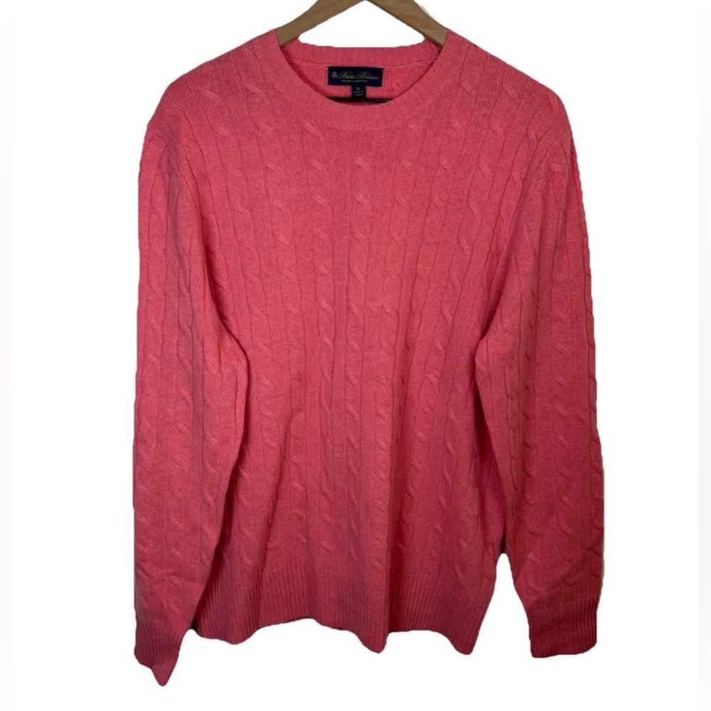 Brooks Brothers 100% Lambswool Pink Cable Knit Sweater Size XL Preppy Classic